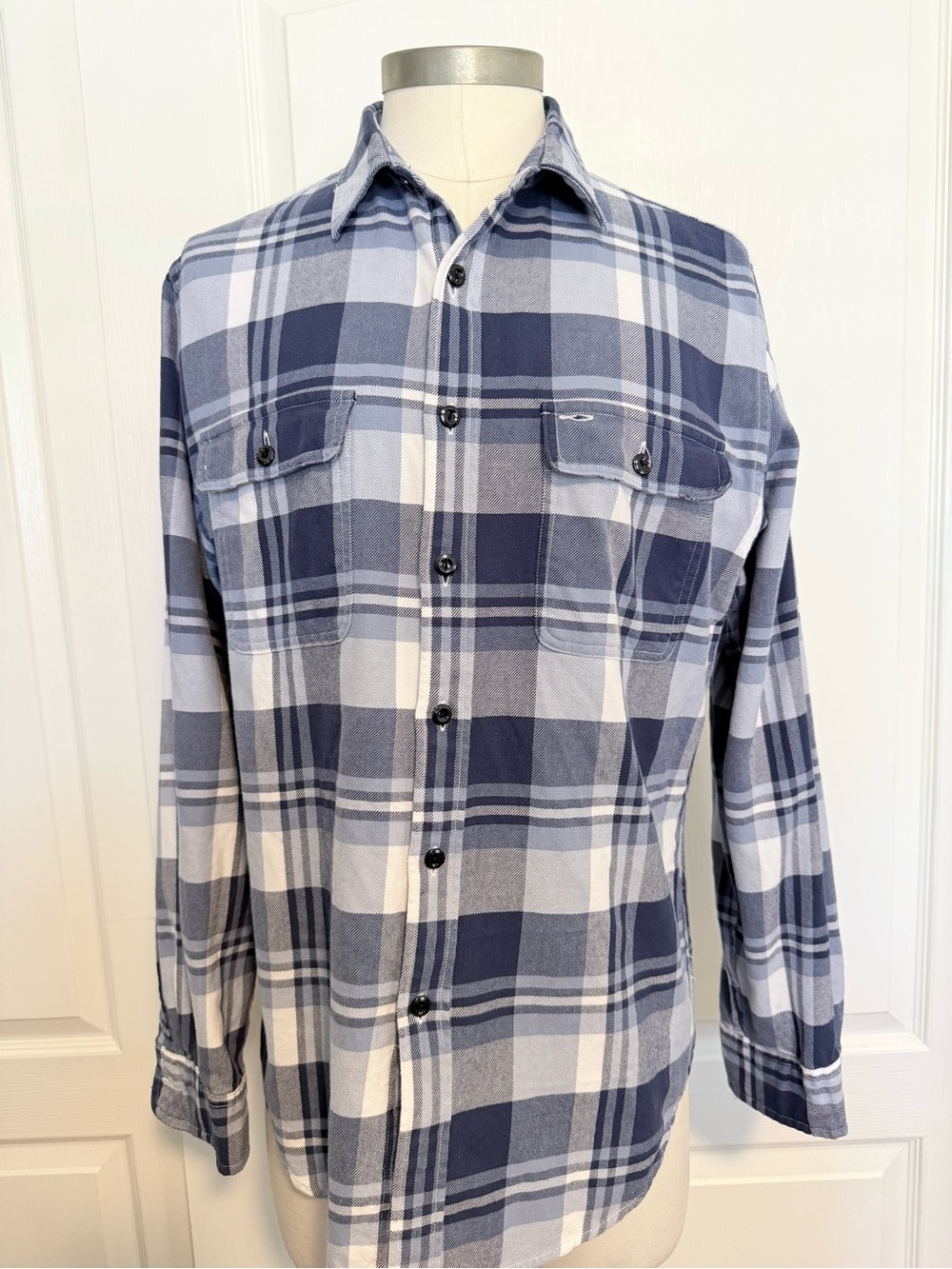 J. Crew Men's Navy and White Plaid Button-Down Shirt